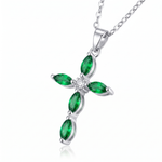 Emerald Cross Necklace — white gold, pendant close-up