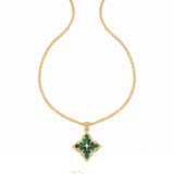 Emerald Clover Pendant Necklace — yellow gold, teardrop