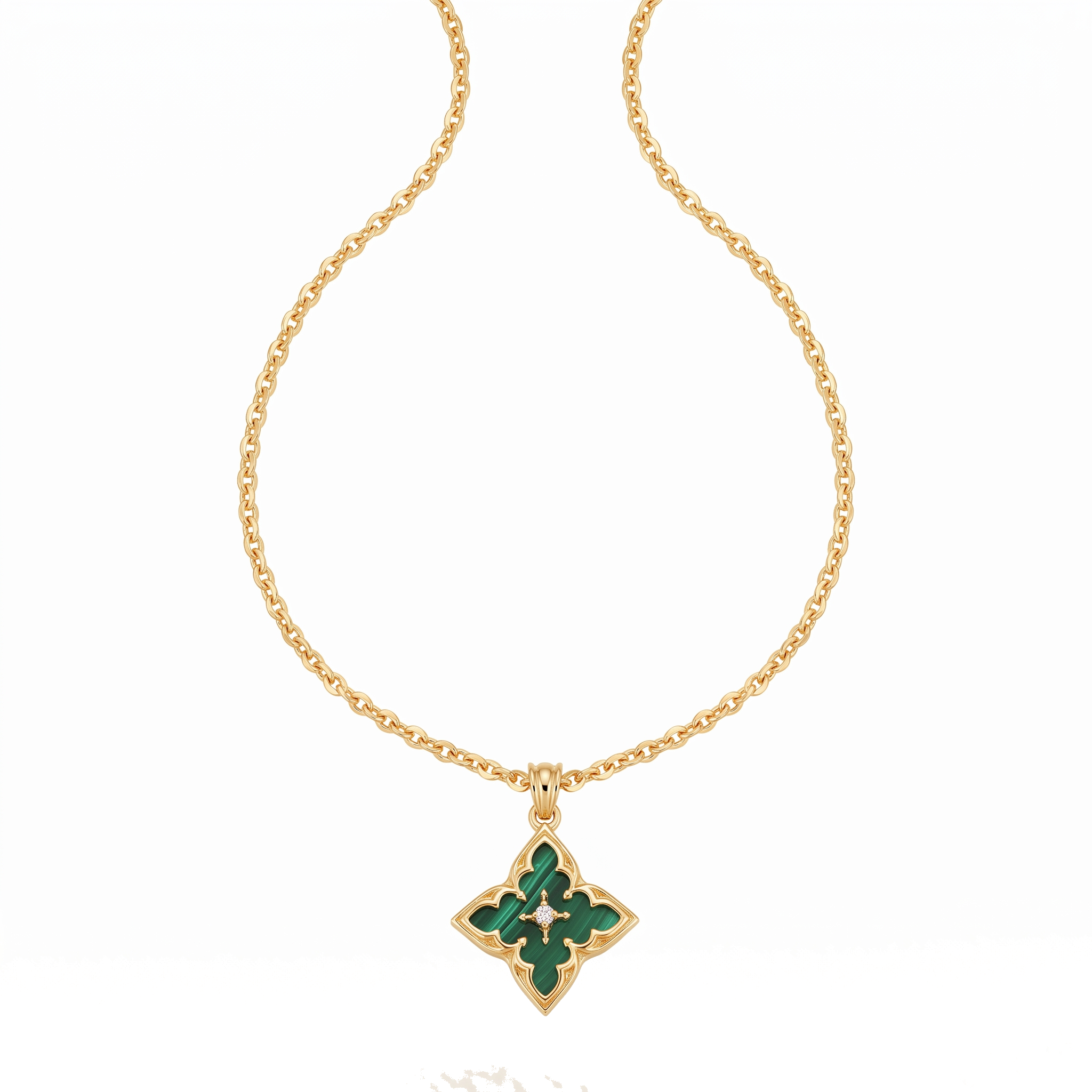 Emerald Clover Pendant Necklace — yellow gold, teardrop