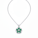 Gold Green Clover Crystal Pendant Necklace — white gold, teardrop