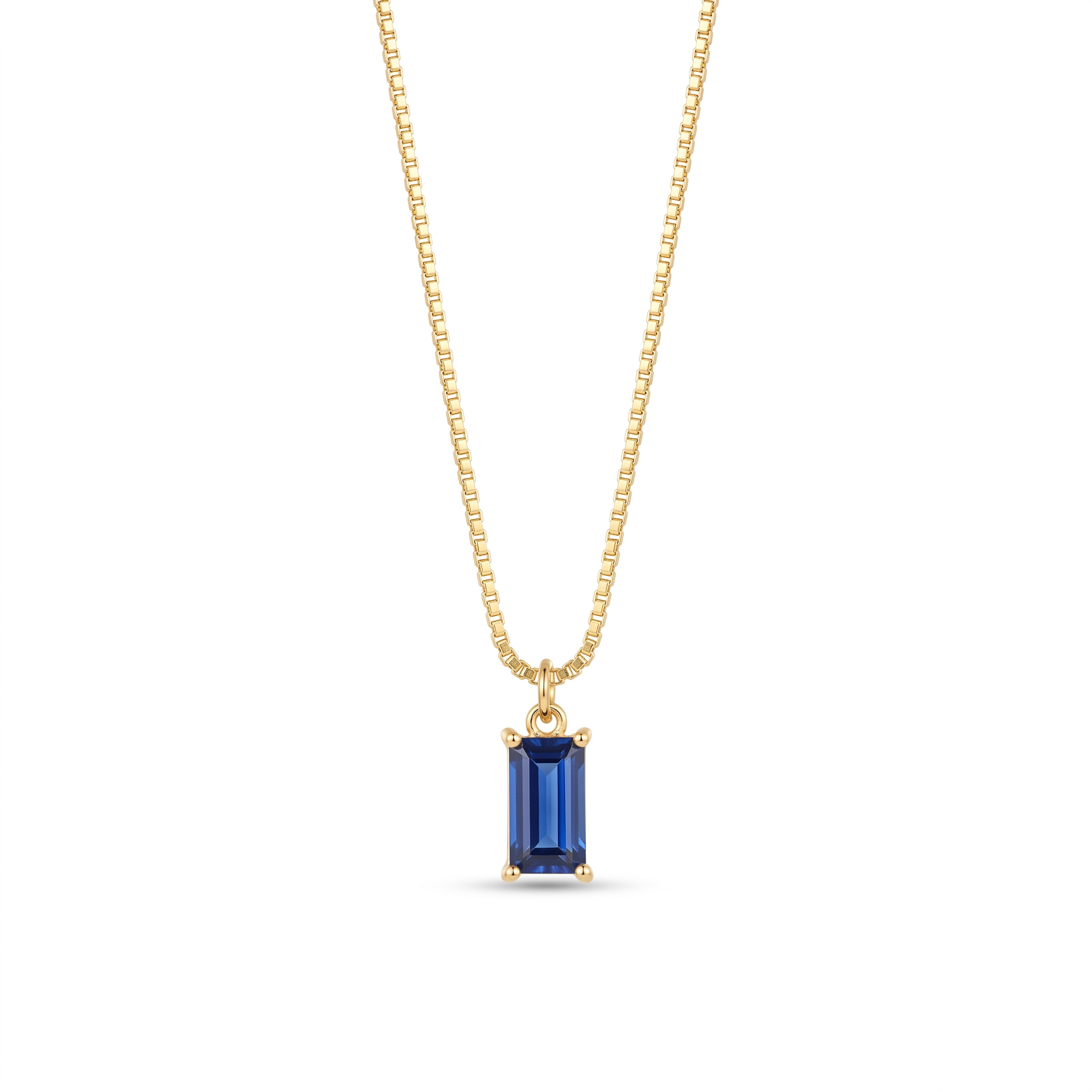 Minimalist Sapphire Pendant Necklace — Yellow gold, vertical chain