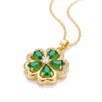 Gold Green Clover Crystal Pendant Necklace — yellow gold, pendant close-up