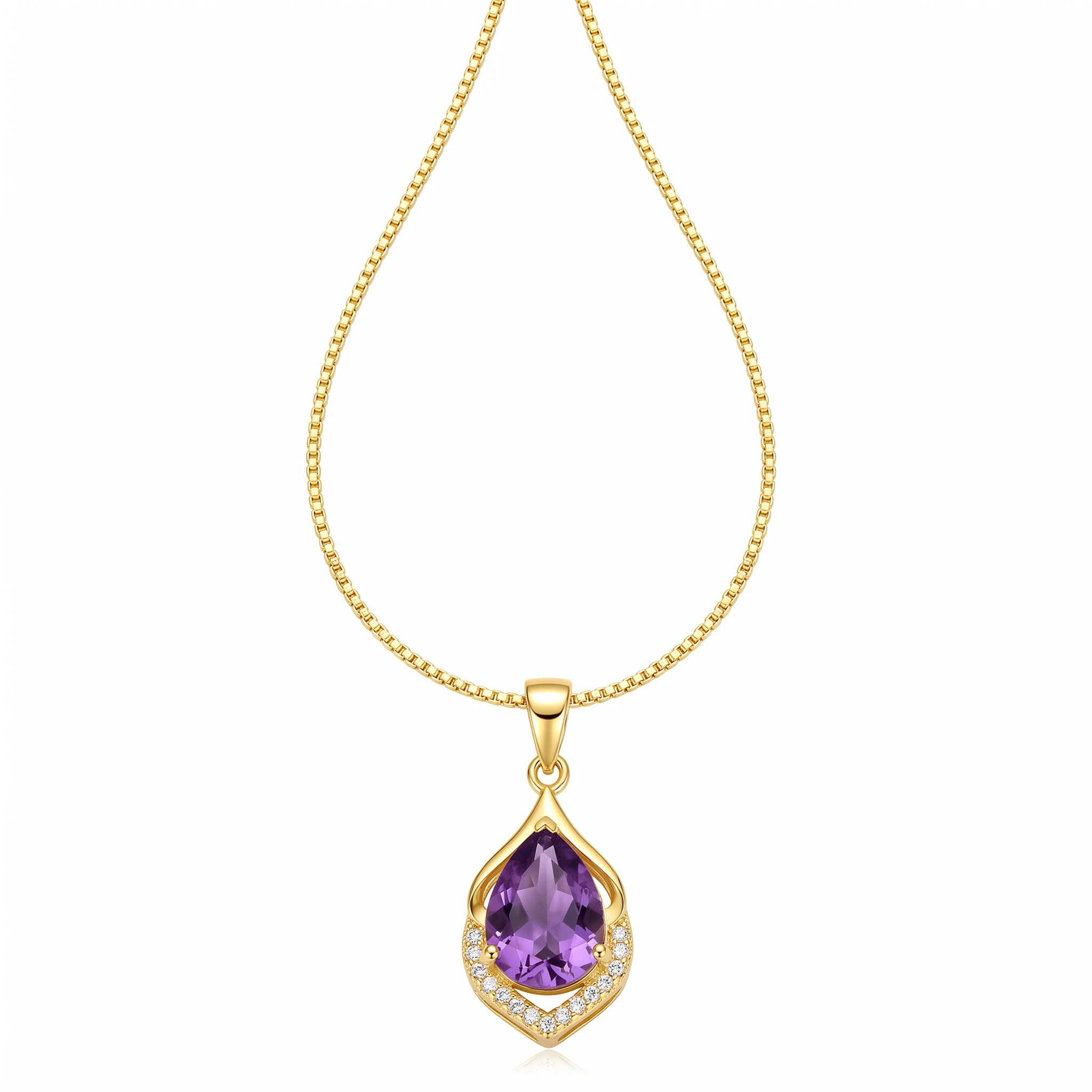 Elegant necklace with purple crystal — gold, loop