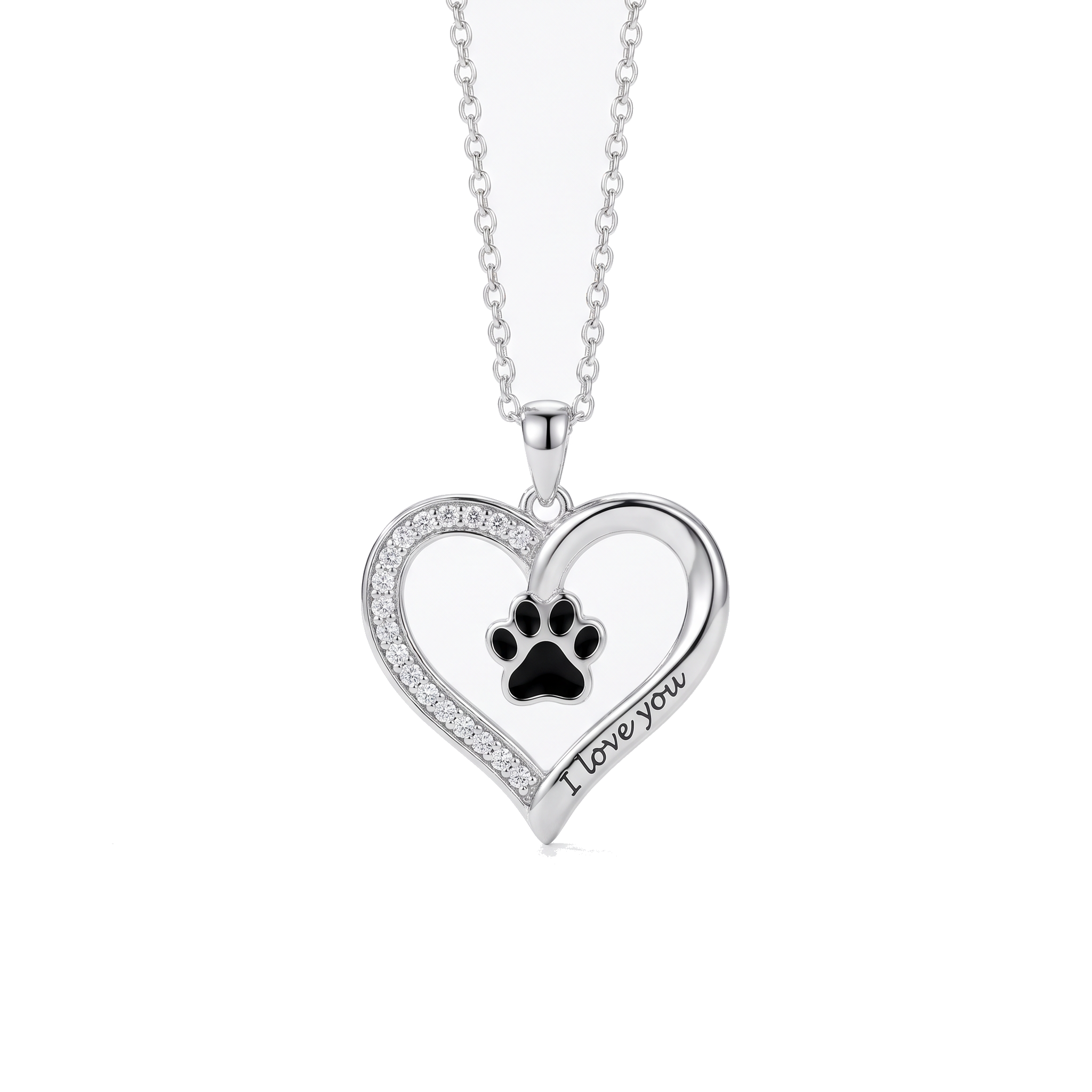 Heartfelt Paw Print Pendant Necklace — sterling silver, vertical chain