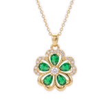 Gold Green Clover Crystal Pendant Necklace — yellow gold, vertical chain