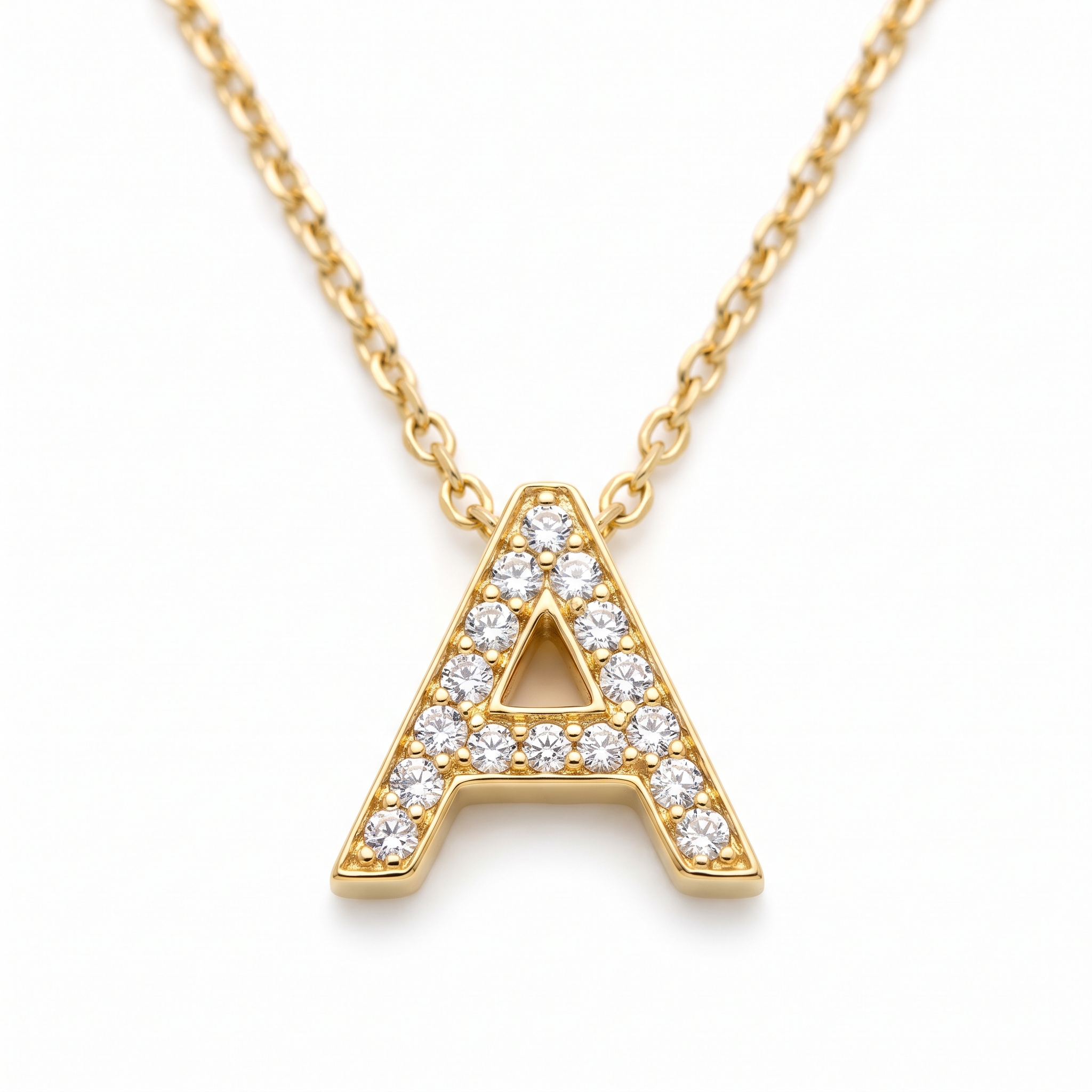 Elegant Gold Letter Initial Necklace — yellow gold, pendant close-up