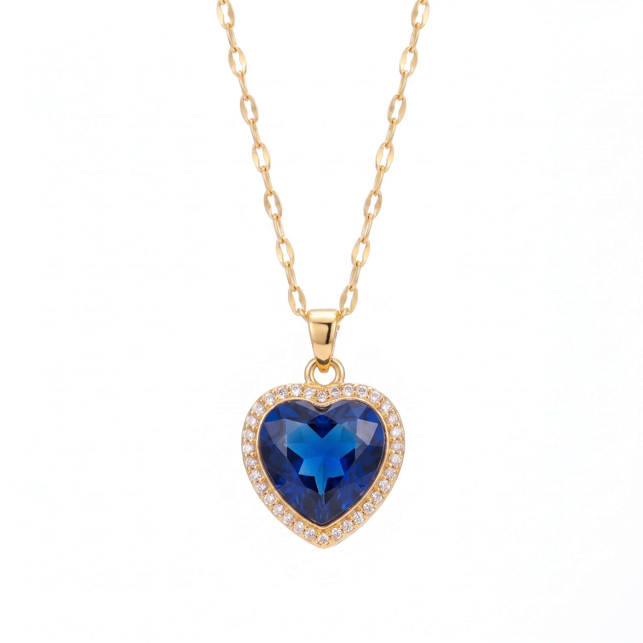 Jaselle Vireyne sapphire heart necklace — Yellow gold, vertical chain