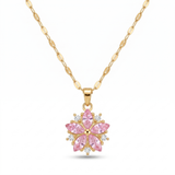 Romantic Pink Sakura Stainless Steel Necklace