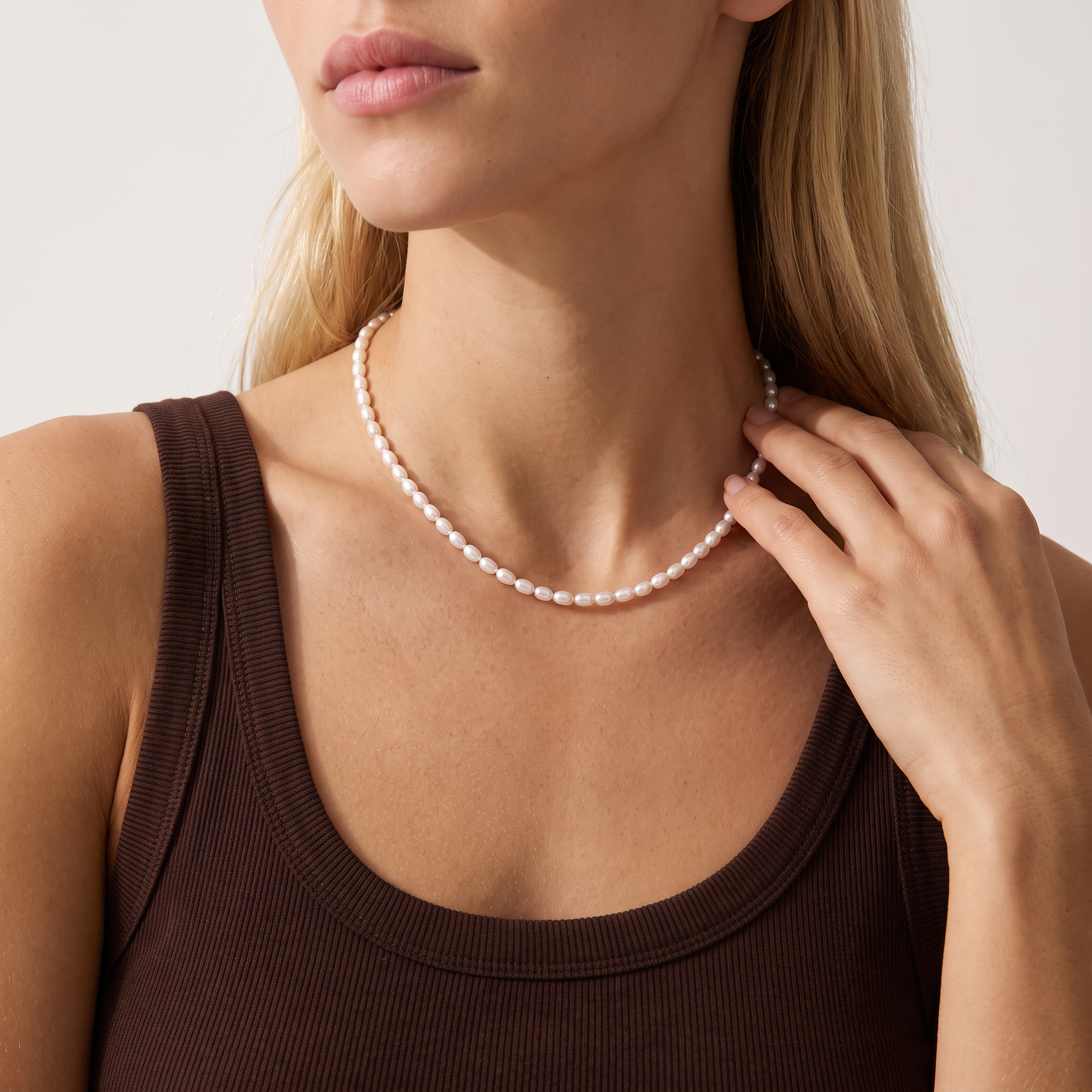 Model wearing the Elegant Pearl Necklace